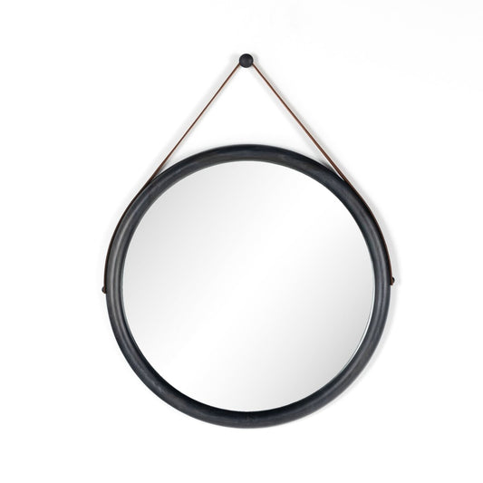 223776-001 Mirror w/ leather strap in black poplar