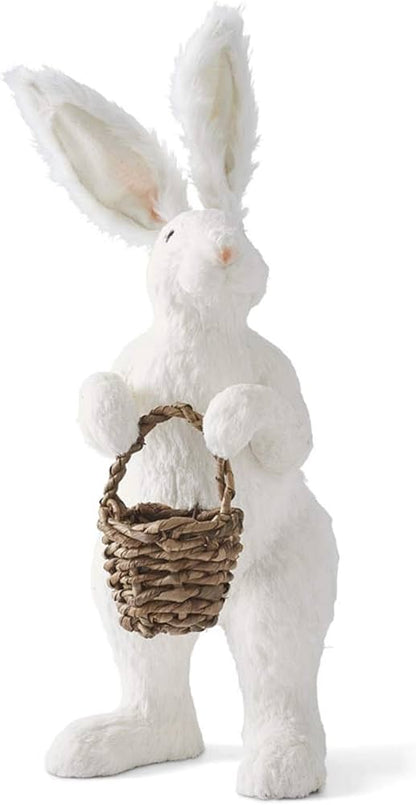 20352A White Standing Sisal Rabbit w/ Basket 27"