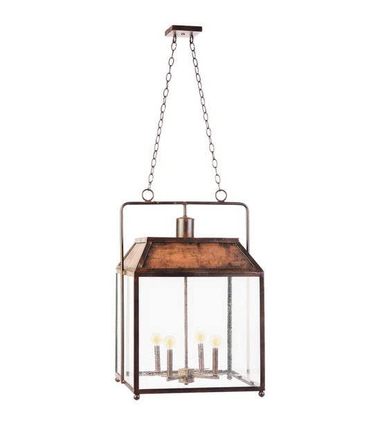 LCO-254 Square Yoked Lantern in Antique Platinum, 9' ceiling, application: Breakfast Table<br>