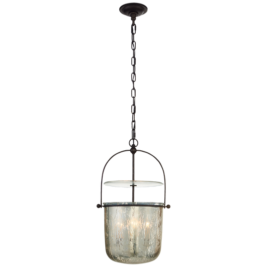 Lorford Small Smoke Bell Lantern- Aged Iron, Mercury Glass