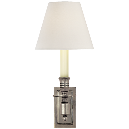 S 2210AN-L Library Sconce Anitque Nickel w/ Linen Shade