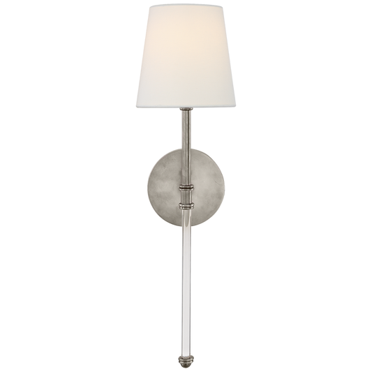 SK 2016AN-L CAMILLE SCONCE IN ANTIQUE NICKEL W/ LINEN SHADE