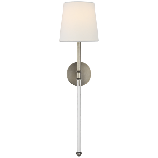 SK 2017AN-L Camille Large Sconce in Antique Nickel-Linen Shade