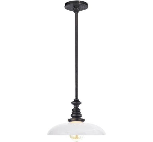 SL 5125BZ-WG2 CUSTOM Height, Boston Pendant in Bronze with White Glass dish shade in special OAH 42"