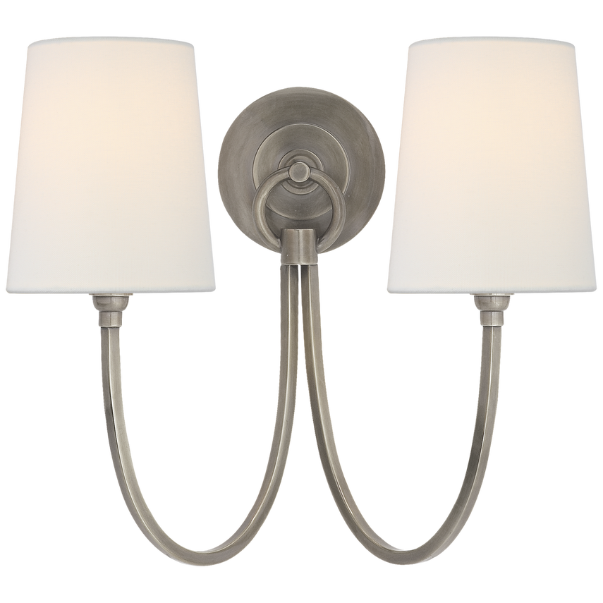 TOB 2126AN-L REED DOUBLE SCONCE IN ANTIQUE NICKEL WITH LINEN SHADE