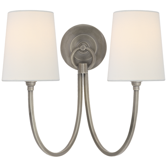 TOB 2126AN-L REED DOUBLE SCONCE IN ANTIQUE NICKEL WITH LINEN SHADE